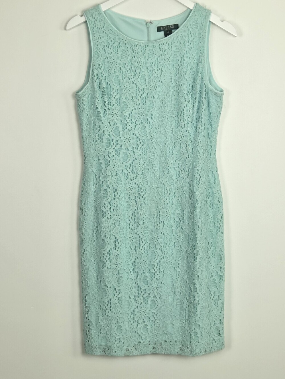 Lauren Ralph Lauren Women's Mint Green Cotton Blend Lace Sleeveless Dress Sz 8P